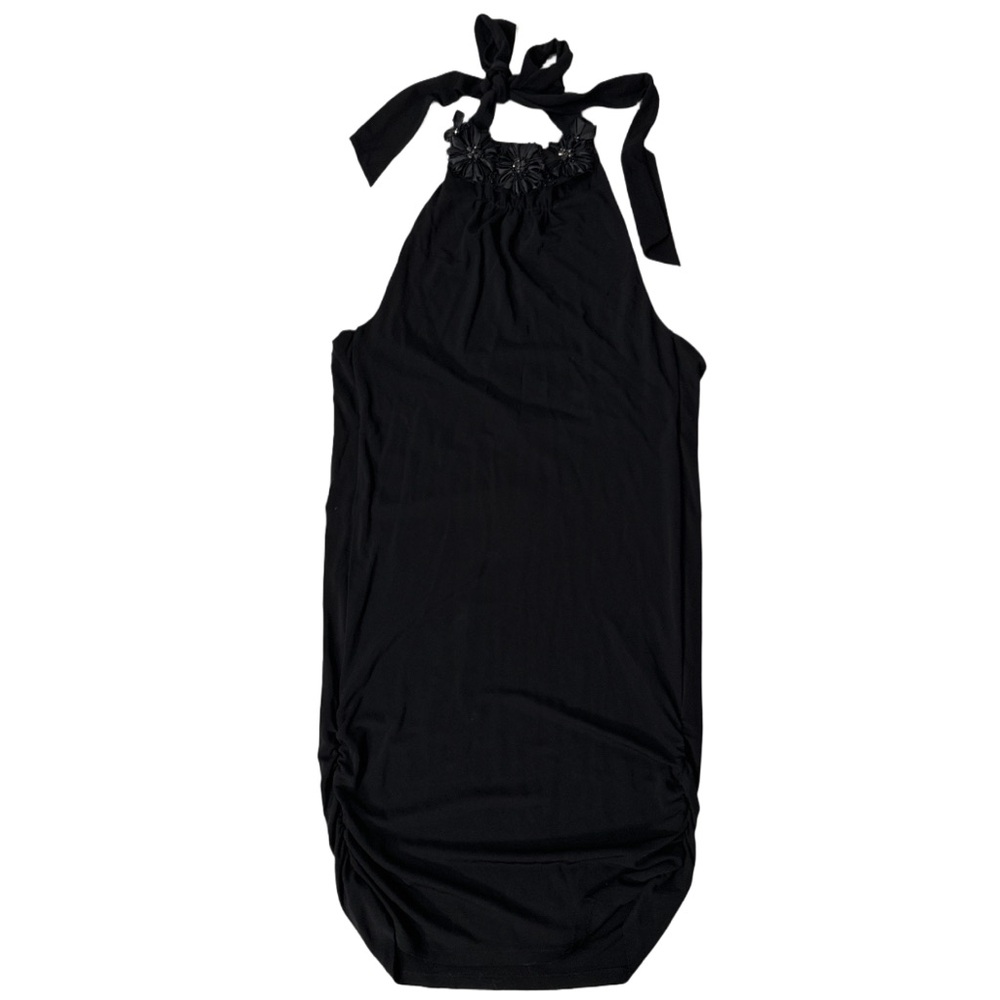 ALICE + OLIVIA women's black crystal embellished floral halter backless dress, S